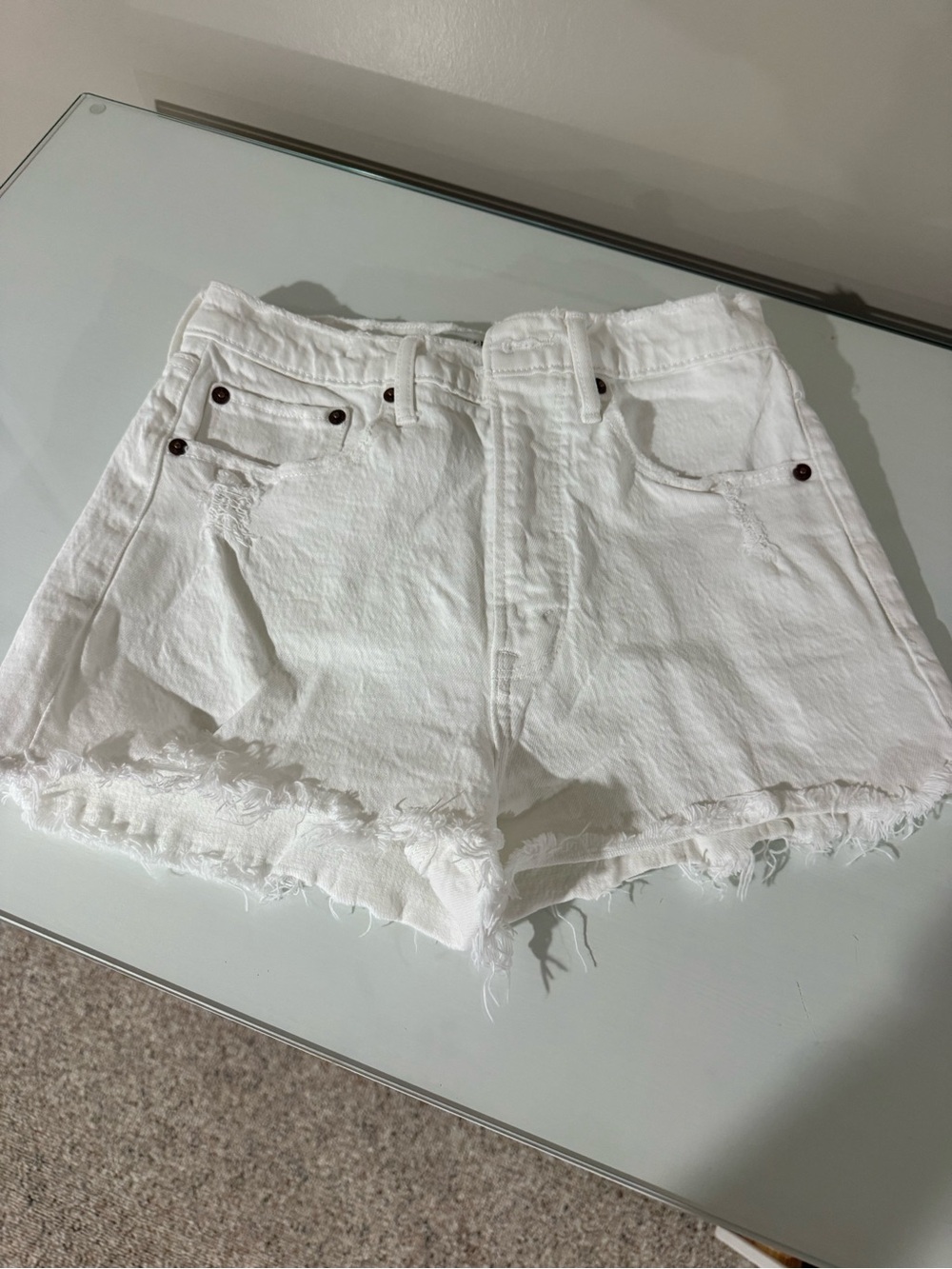 Abercrombie & Fitch White Frayed Hem Denim Shorts